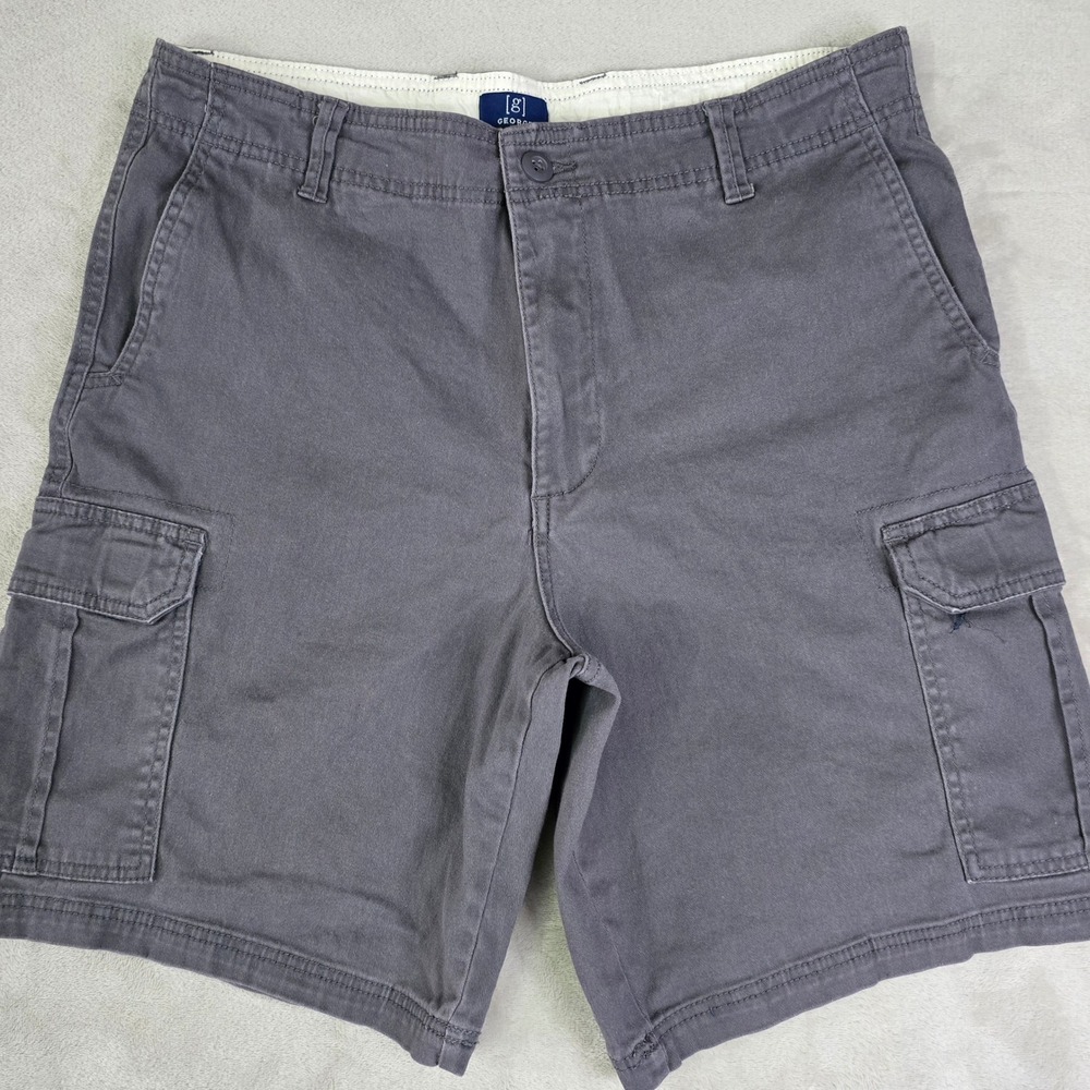 George Men's‎ 34 Gray Cargo Shorts Cotton Flat Front Stretch Utility Pockets